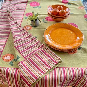 SALE!  Gorgeous Green Floral Tablecloth with Stripe Border